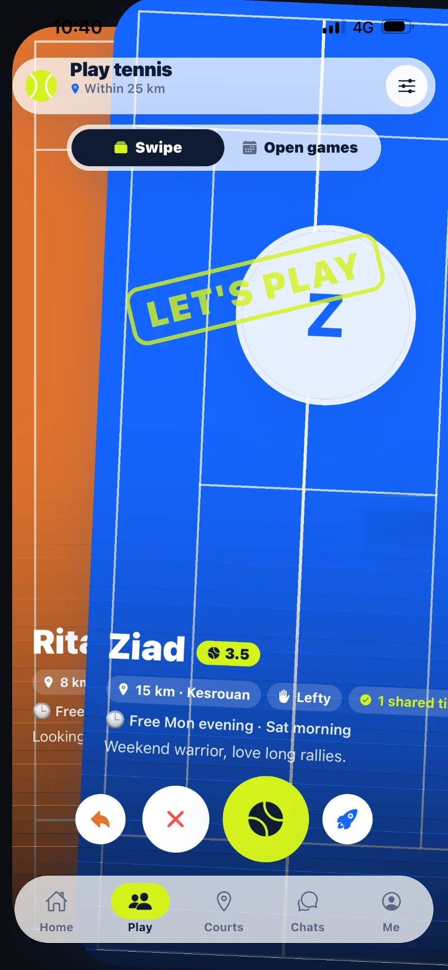 Swiping right on a player in Concorde: Let's play